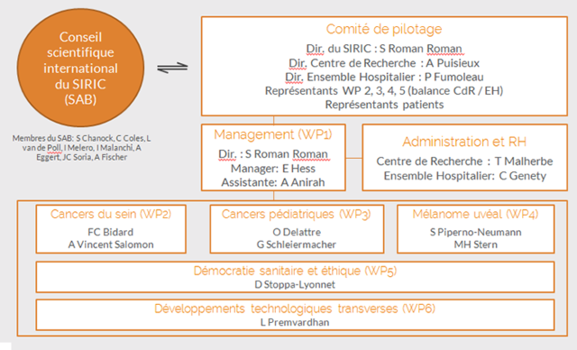 Organigramme de l'organisation SIRIC-Curie